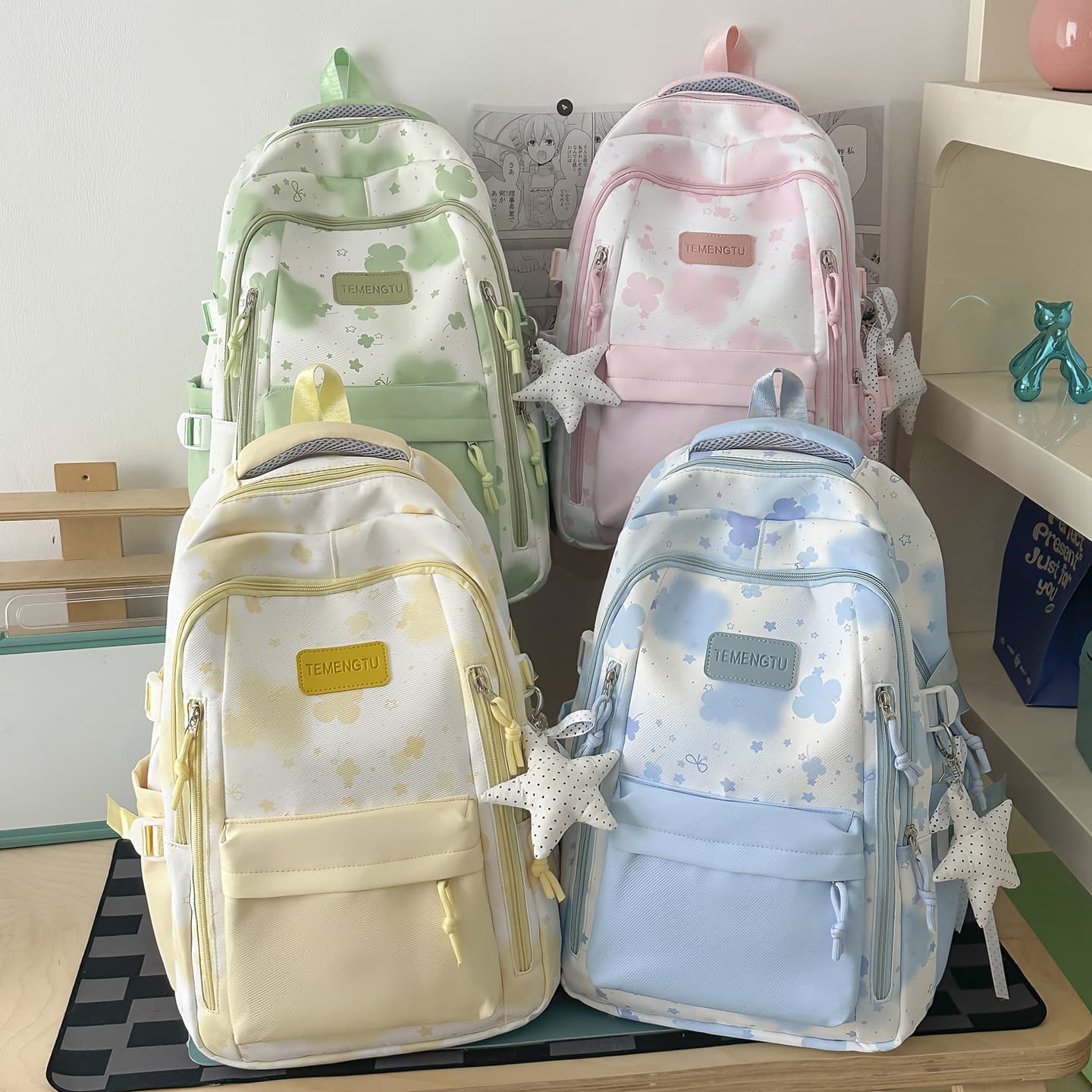 High-looking, fresh and sweet girly backpack, cute cartoon large-capacity backpack, school bag for junior and high school students
