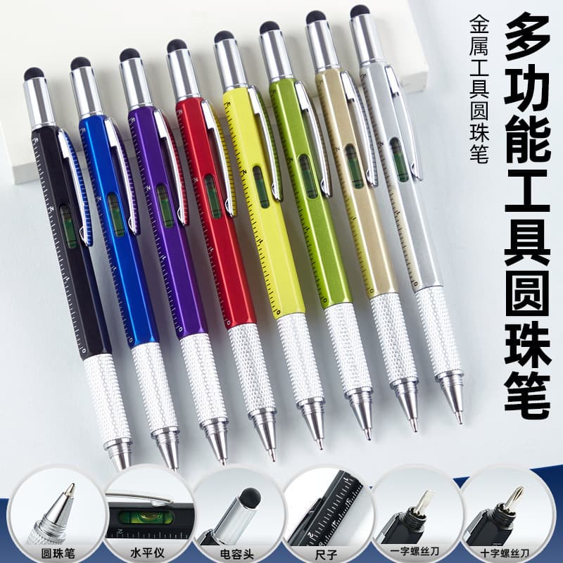 Wholesale New 6-in-1 Multifunctional Ballpoint Pen Multi-Tool Pen Level Ruler Scale Plastic Ballpoint Pen