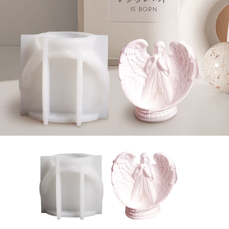 Angel Wing Candle Holder Resin Mold Angel Wings Feather Heart Crystal Ball Base Gypsum Storage Silicone Mold