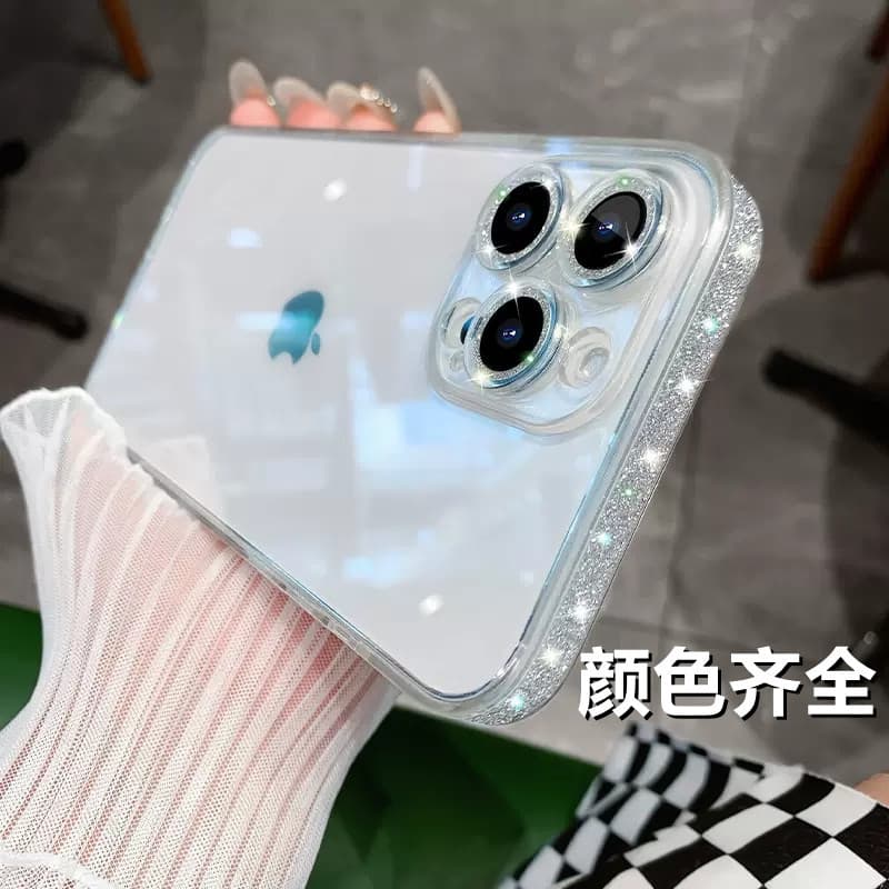 iPhone 16 Glitter Frame Case, Transparent, Compatible with Apple 15 Pro Max Creative Mirror 14 Glass Protective Case