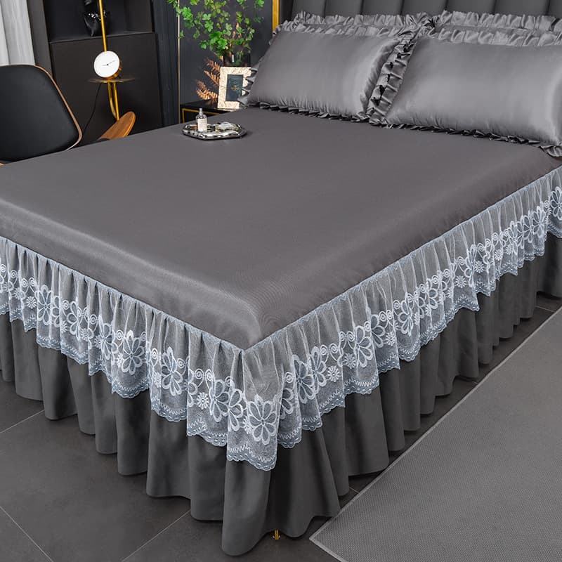 Cross-Border Live Broadcast 2026 New Summer Bed Skirt Korean Style Solid Color Ice Silk Cooling Mat Bed Skirt Machine Washable Solid Color Bed Sheet