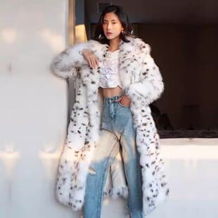 Korean Leopard Fur One Piece Faux Fur Coat Women Long Suit Collar Imitation Fox Fur Mink Coat Plus Length