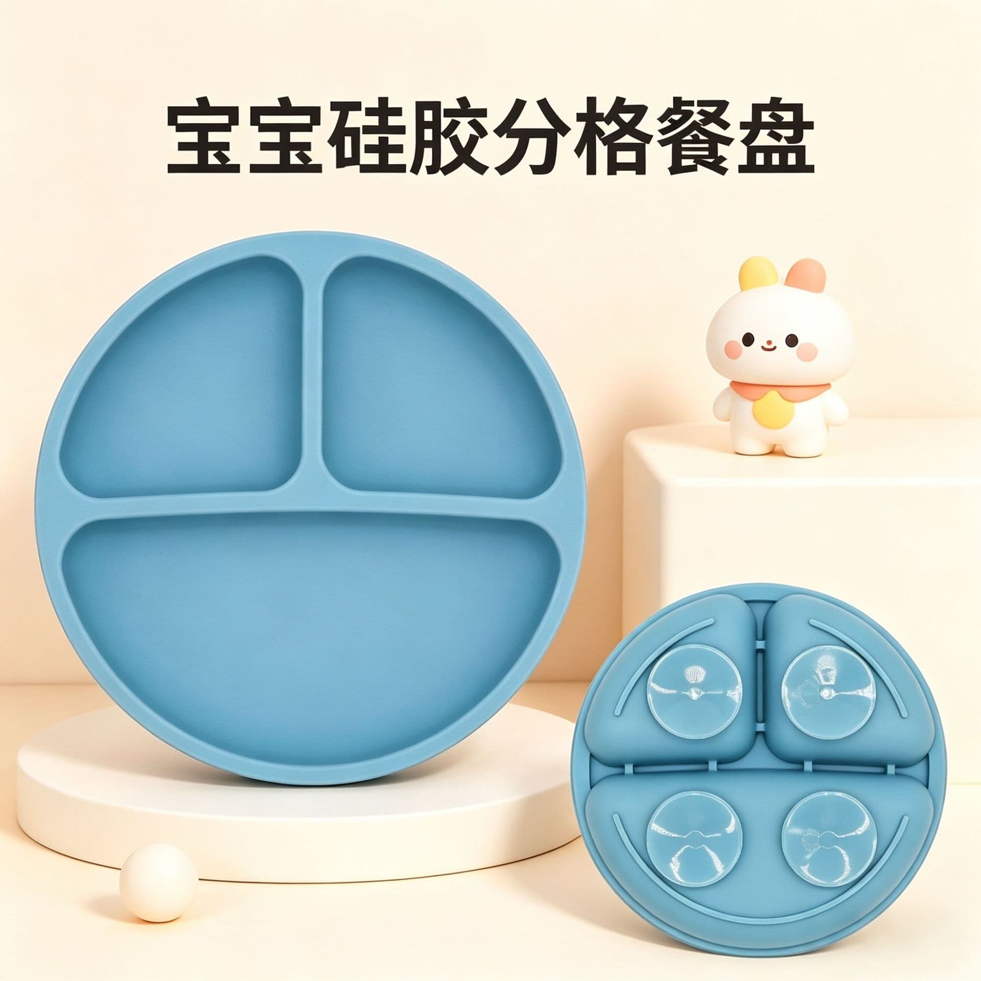 Silicone Plate Baby Feeding Dish Round Smiley Face Plate Toddler Eating Food Plate Silicone Dinnerware