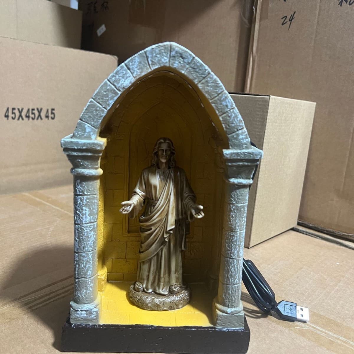 Cross Priest Statue Figurine Home Office Decoration Priest Church Lamp Craft Easter Ornament