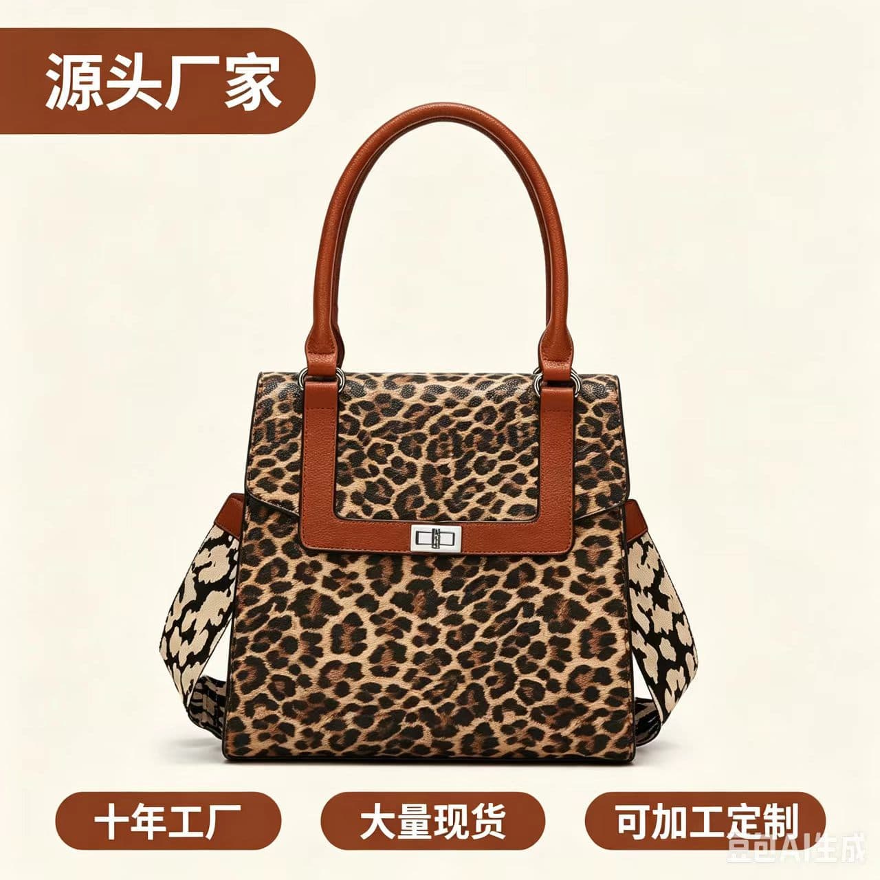 Leopard Print Premium Women's Handbag, Fashionable and Versatile Commuter Shoulder Bag, Vintage Chic Niche Design