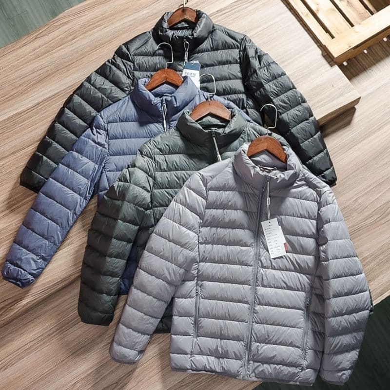 Lightweight Down Jacket Men Off-season Fleece Cotton Jacket Men's Stand Collar Warm Daily Casual Versatile Winter Hooded Coat