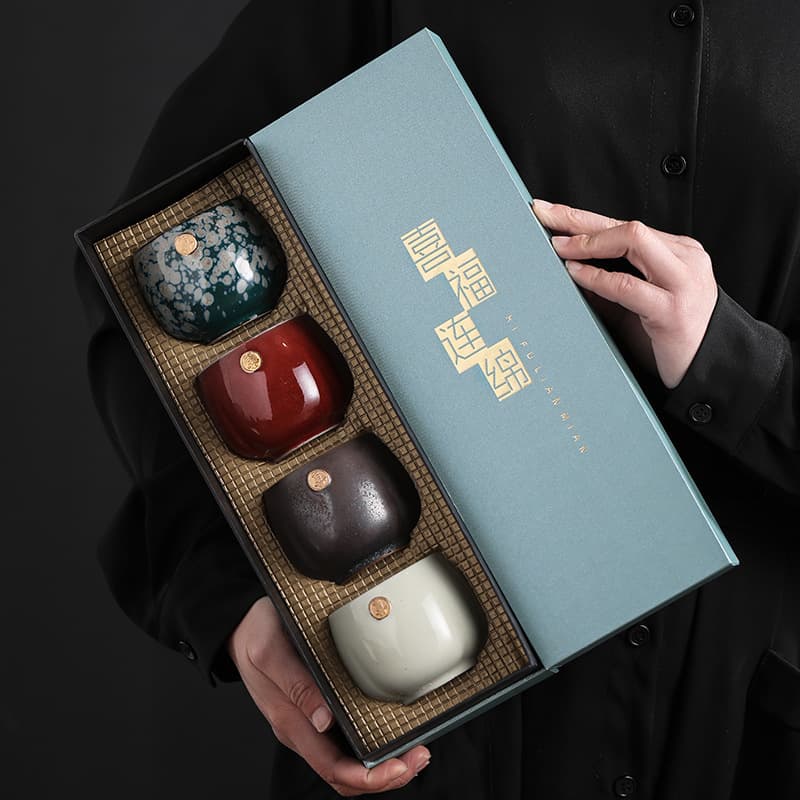Japanese-style Kiln-Varied Tea Cups, Ceramic Kung Fu Tea Set Single Cup, Master Cup, Personal Cup, 4-Cup Set Gift