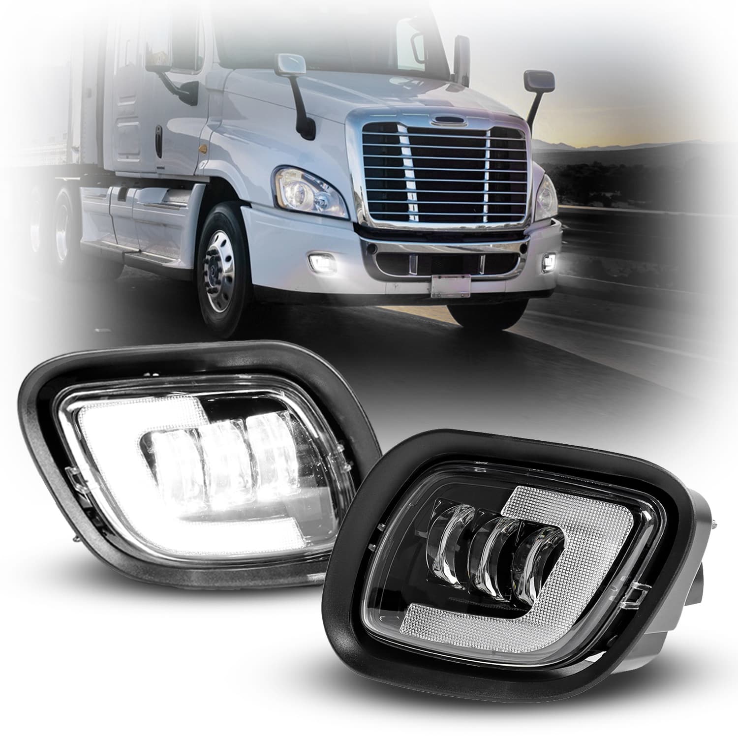 Car LED Front Fog Light Compatible with 2008-2017 Freightliner Cascadia Cross-Border