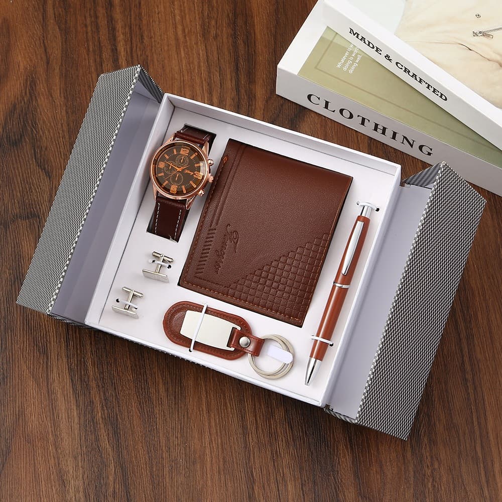 Cross-Border Gift Set Men's Gift Quartz Watch Leather Belt Wallet Premium Gift Box for Dad Father's Day Boyfriend