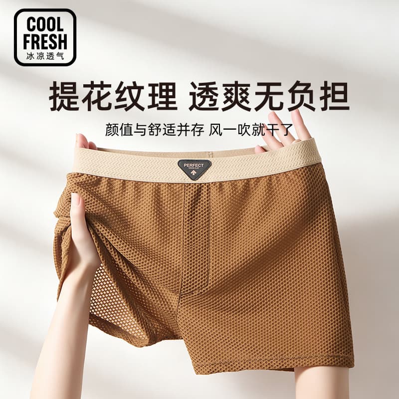 Ice Silk Nylon Men's A-Line Shorts Mesh Breathable Ice Silk Men's Underwear Comfortable Home Shorts Drop Shipping