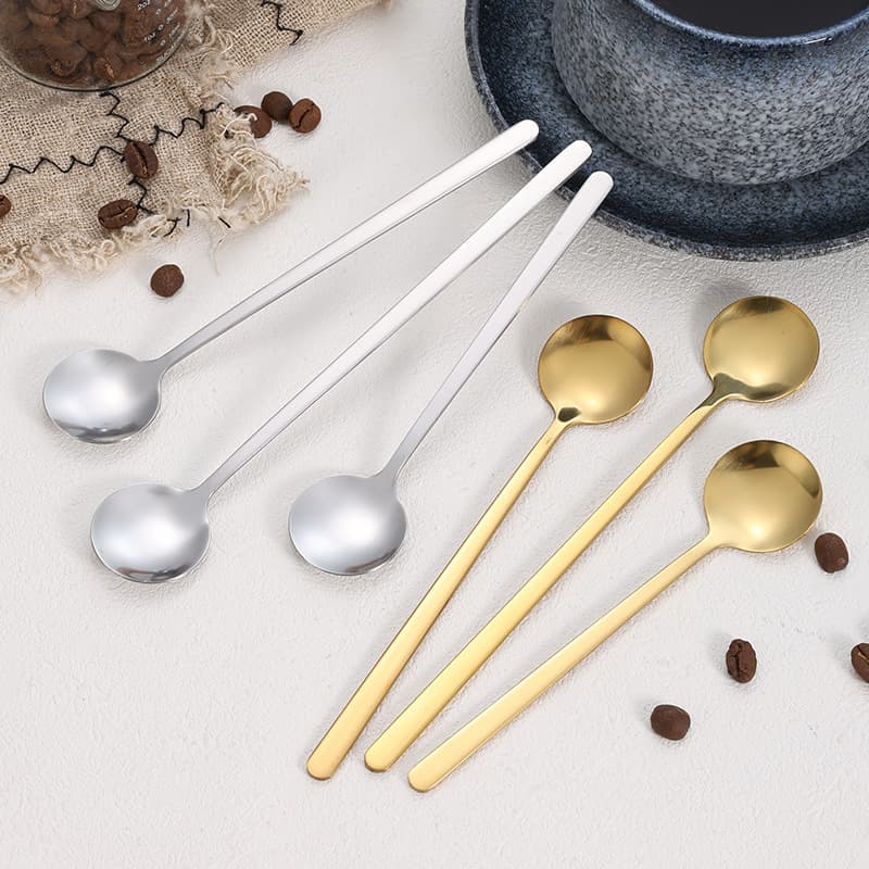 Stainless steel spoon, spoon, coffee spoon, household tableware, high-looking dessert spoon, small round spoon, mug stirring spoon