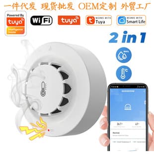 Tuya WiFi Smart Smoke and High Temperature Sensor for Kitchen and Warehouse Fire Smoke Detector Temperature Detection APP Alarm