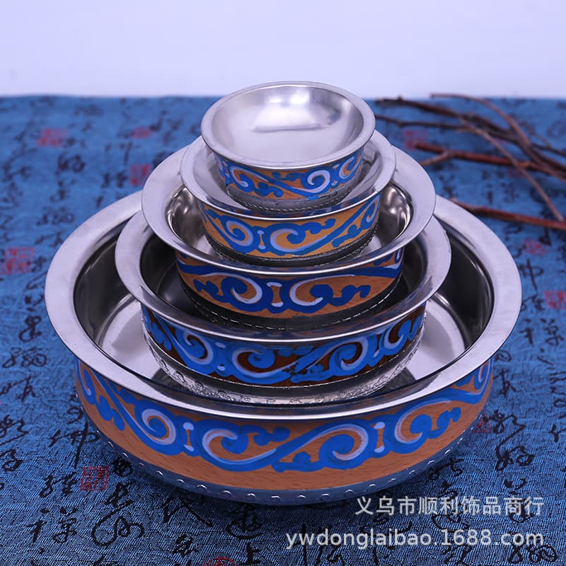 Inner Mongolia Bowl Ethnic Craft Silver-Plated Bowl Stainless Steel Ware Ancient Silver Bowl Milk Tea Bowl Toast Bowl Dancing Bowl