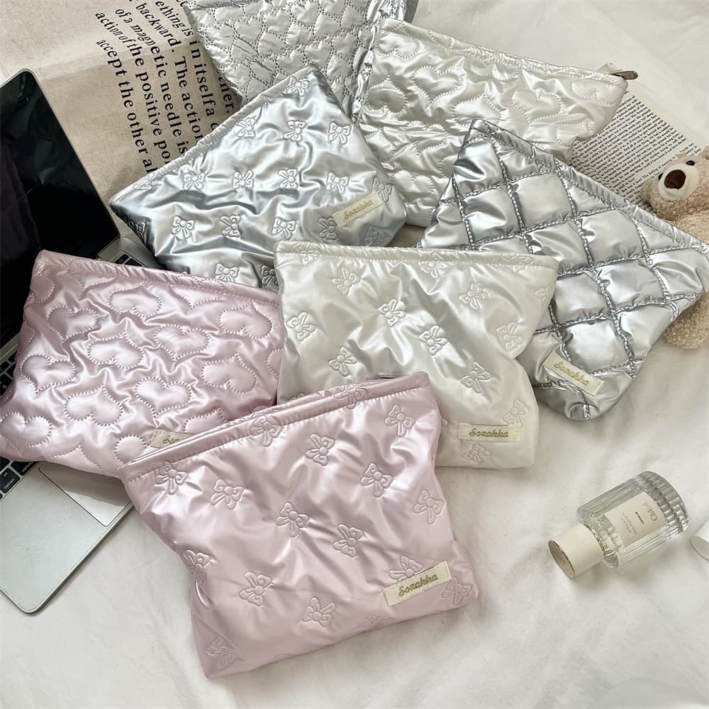 41241 Korean Quilted PU Love Clutch Cosmetic Bag Skin Care Coin Purse Liner Multifunctional Storage Bag