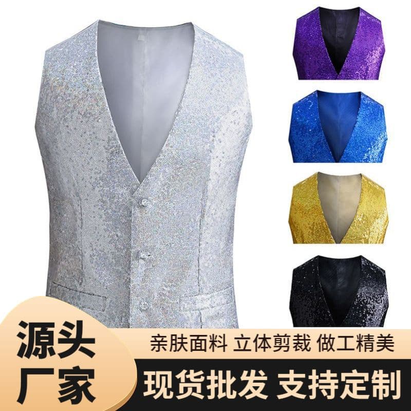 Export sequin vest for men's performance wear, stage performance host choir nightclub sequin vest sleeveless jacket suit