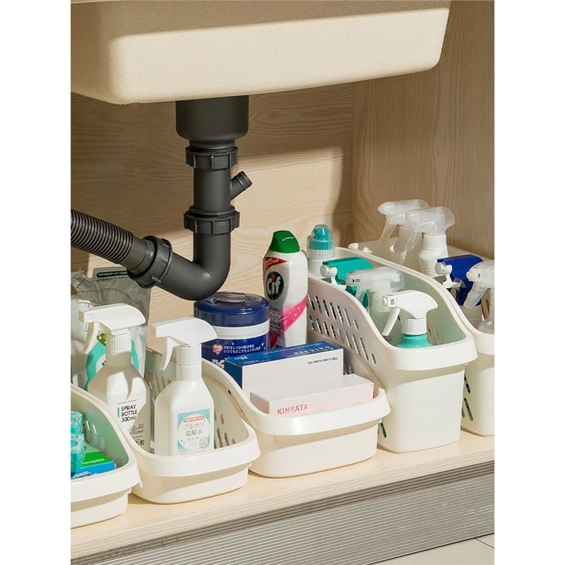 Under Sink Storage Basket, Space-Saving Multi-Functional Bottle and Jar Organizer for Kitchen Cabinet, Kitchen Utensil Storage Box