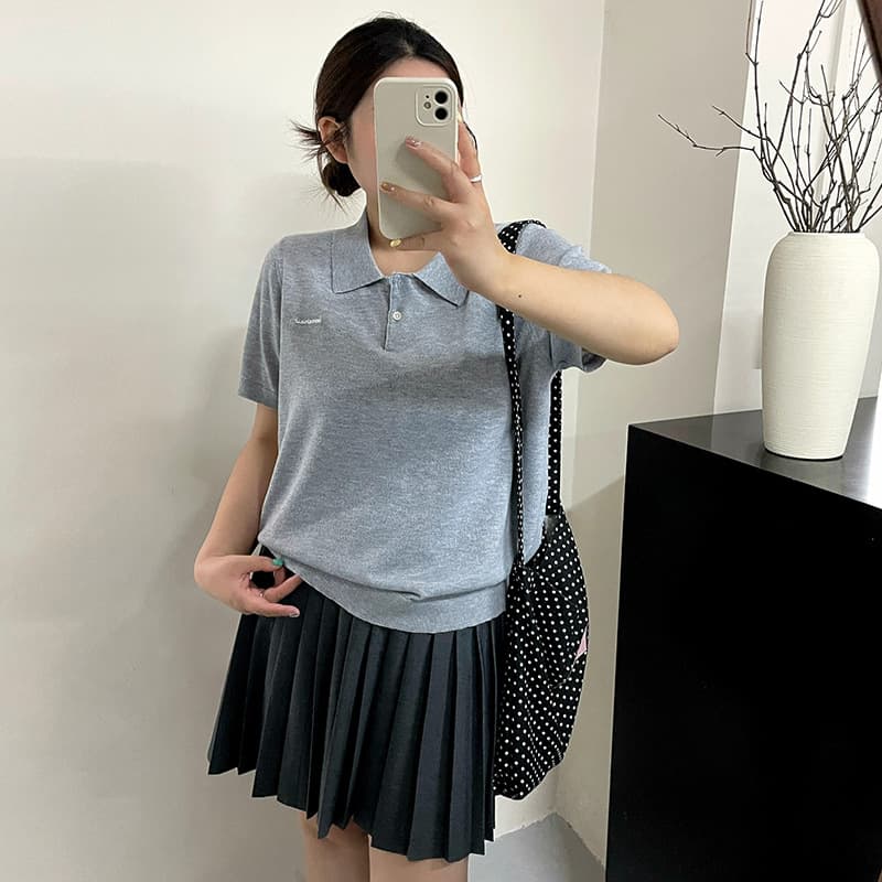 Plus Size Women's Versatile Commuter Polo Neck Top 2026 Summer Style Fat mm Casual Knit Short Sleeve T-Shirt 23973