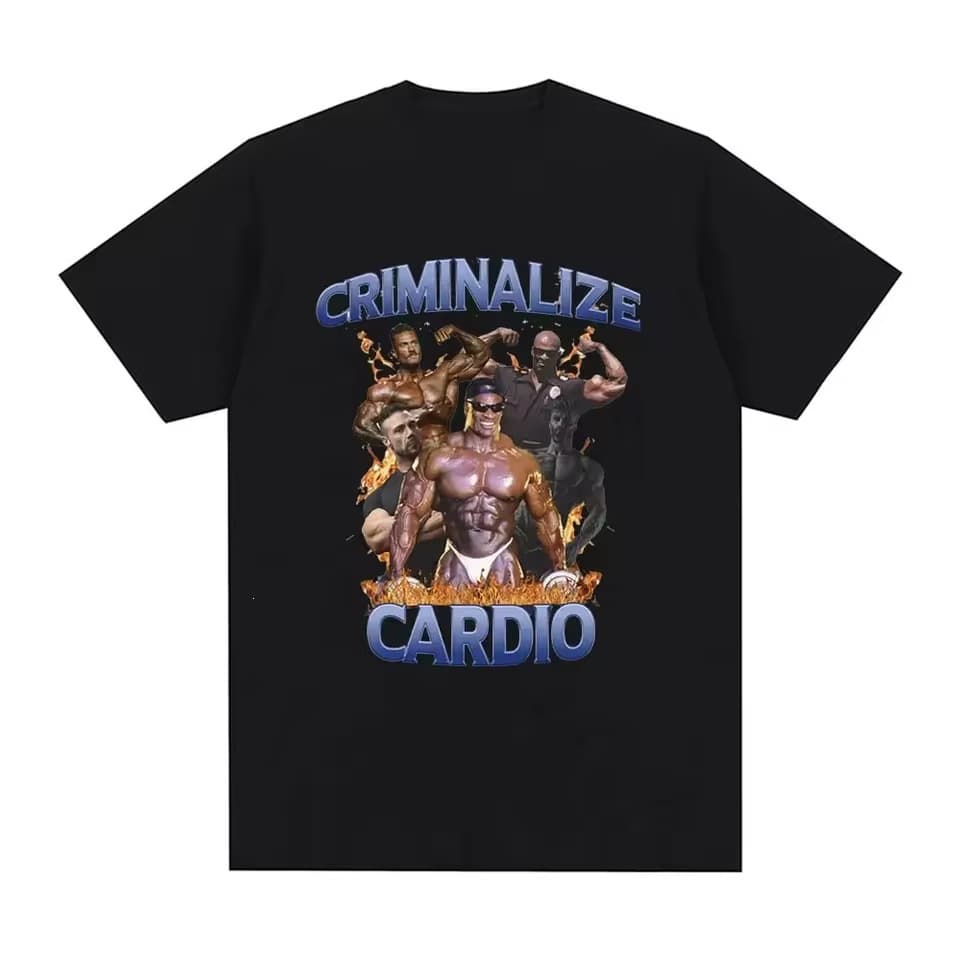 Criminal Aerobic Meme Pattern T-Shirt Gym Fitness Retro Short Sleeve T-Shirt Women Fashion Hip Hop Oversized T-Shirt Cotton