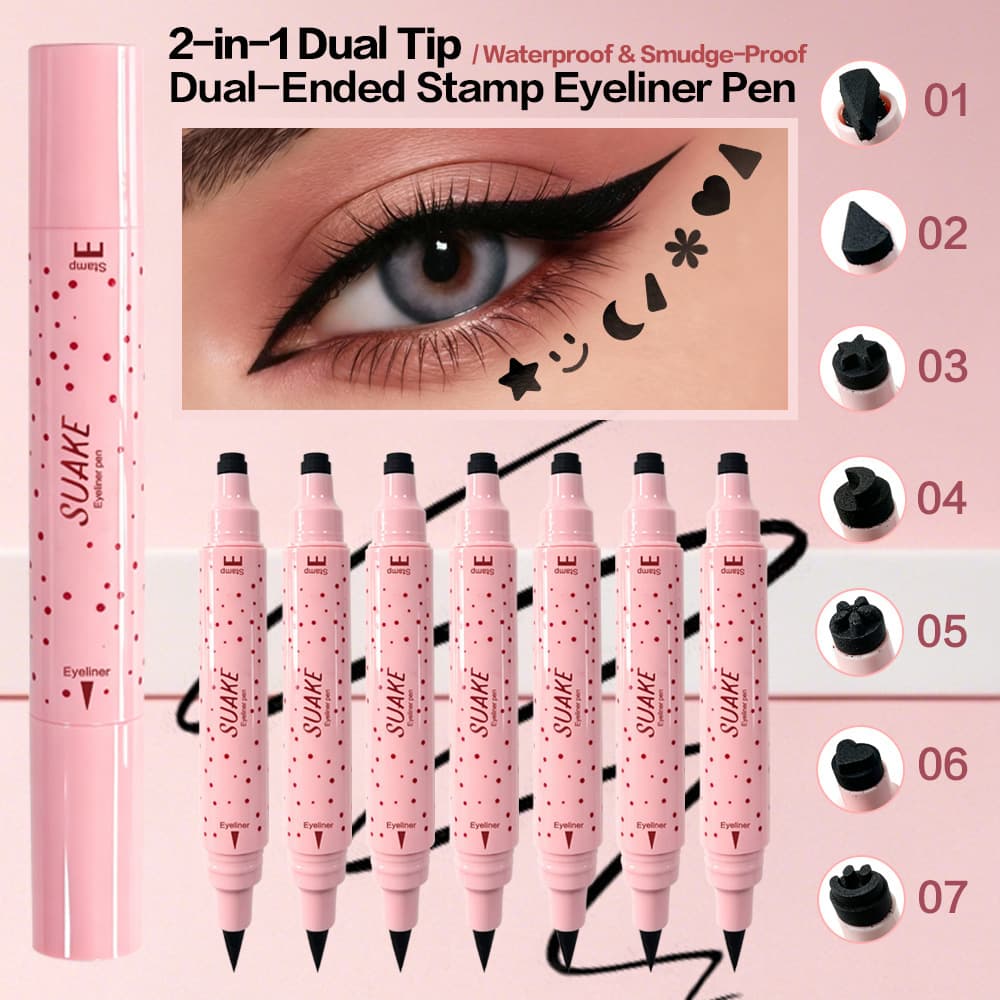 Cross-Border Cosmetic Stamp Eyeliner Waterproof Long-Lasting Non-Smudge Intense Black Eyeliner Dual-Ended Stamp 2-in-1