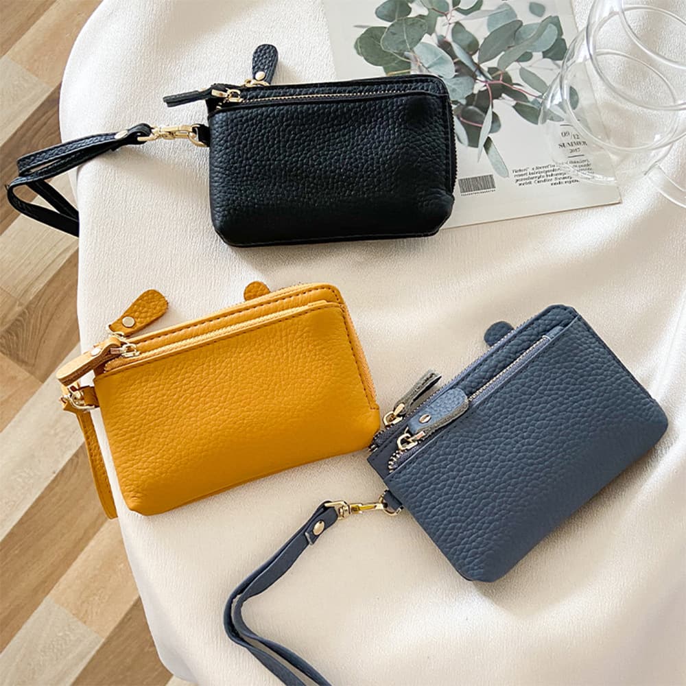 Cross-border Faux Leather Women's Wallet Fashion Zipper Short Mini Clutch Small Bag Cowhide Coin Purse Keychain Wholesale