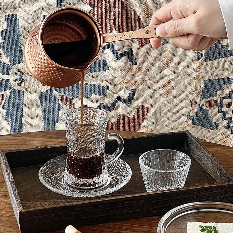 Turkish Coffee Cup and Saucer Set Glass Black Tea Cup European Style Arabic Afternoon Tea Flower Tea Small Cup Export