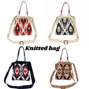 Xinjiang Ethnic Style Adras Pattern Cloth Bag Handbag Knitted Bag Handheld Cultural Creative Souvenir Small Square Bag