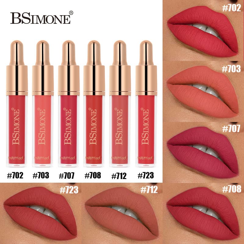 BSIMONE Matte Lip Glaze Long-lasting Non-fading Lipstick Non-stick Cup Lip Glaze Velvet Texture Moisturizing for All Skin Types