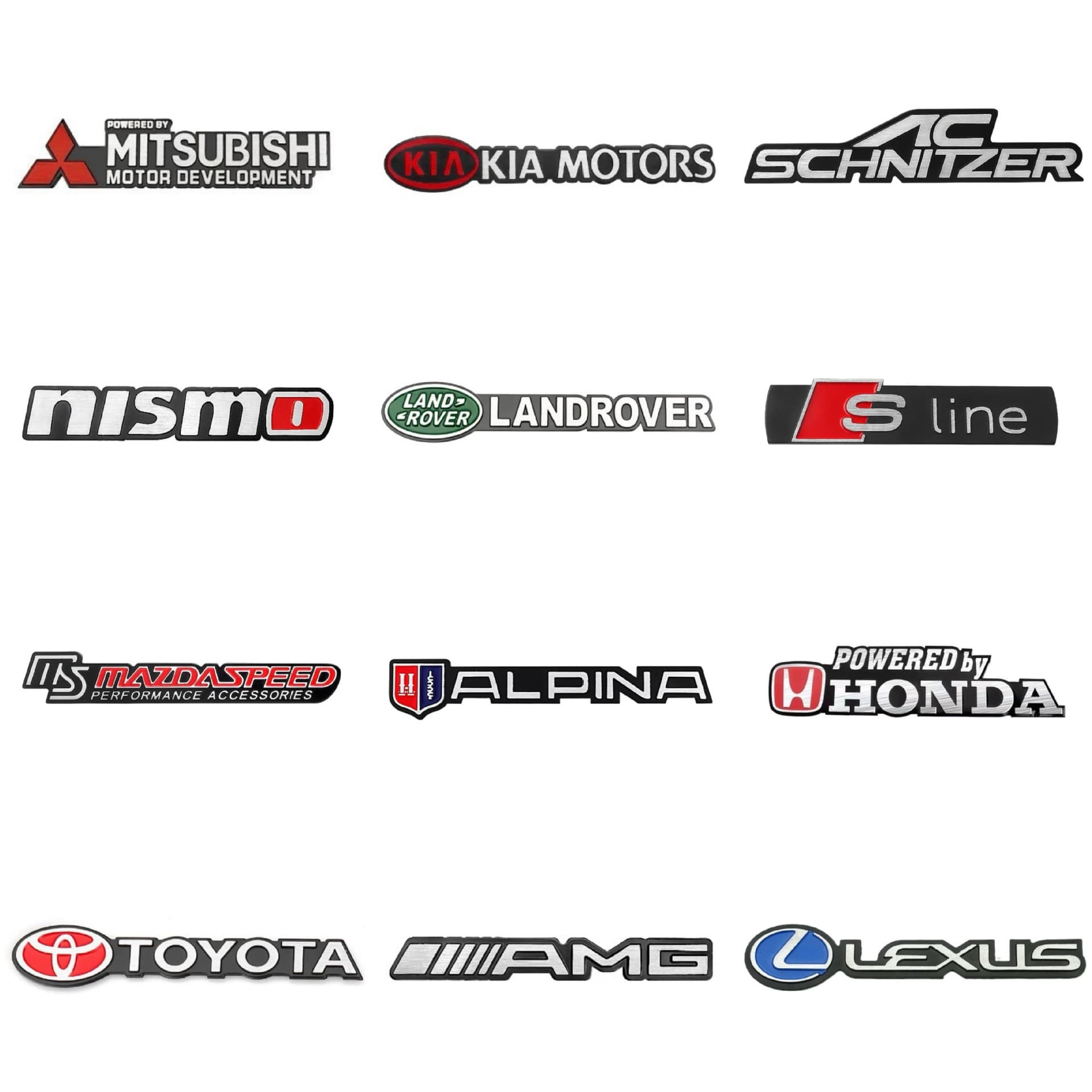 Car Aluminum Emblem Modification Sticker for Land Rover, Mercedes-Benz, Audi, Toyota, Nissan, Honda, Kia, Mitsubishi Brushed Emblem