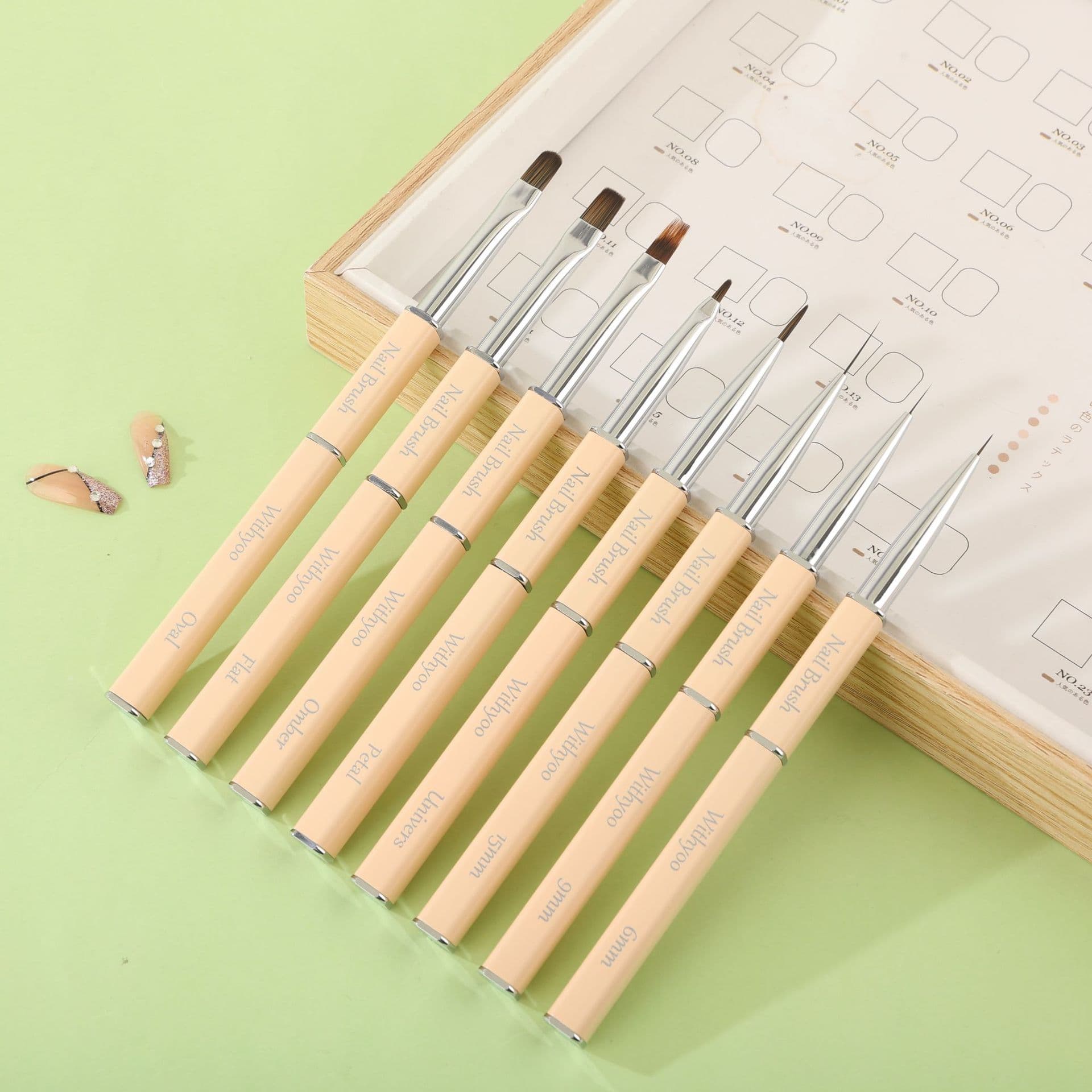 Cross-border new product four-sided metal rod manicure pen set nail painting pen pulling pen light therapy pen nail blending