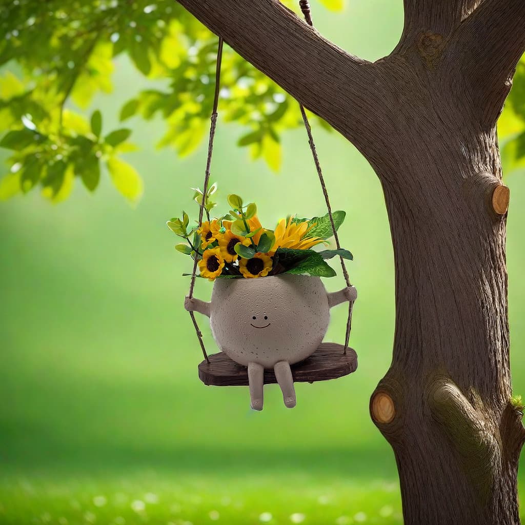 Cross-border Succulent Flowerpot Cute Smiley Swing Resin Craft Creative Hanging Succulent Planter Garden Decoration