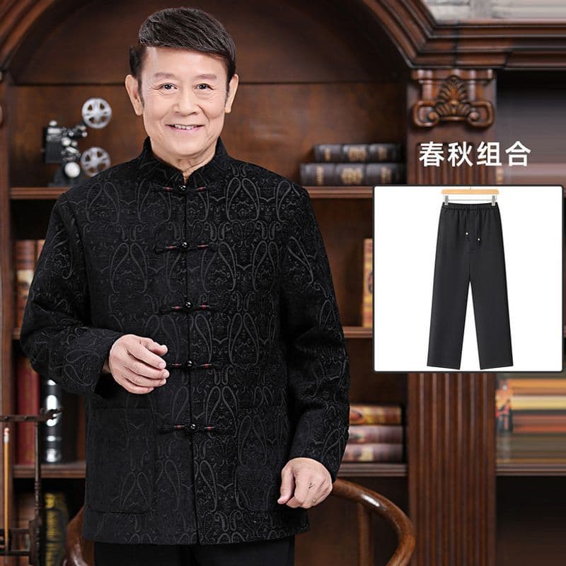 2025 New Chinese Style Tang Suit for Middle-Aged and Elderly Men, Dad's Zhongshan Suit, Spring and Autumn Jacket, Elderly Hanfu Set