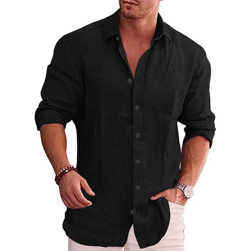 2026 Men's Long Sleeve Shirt 3D Print Casual Solid Color Shirt Slim Fit Turn-down Collar Long Sleeve Button Up Top