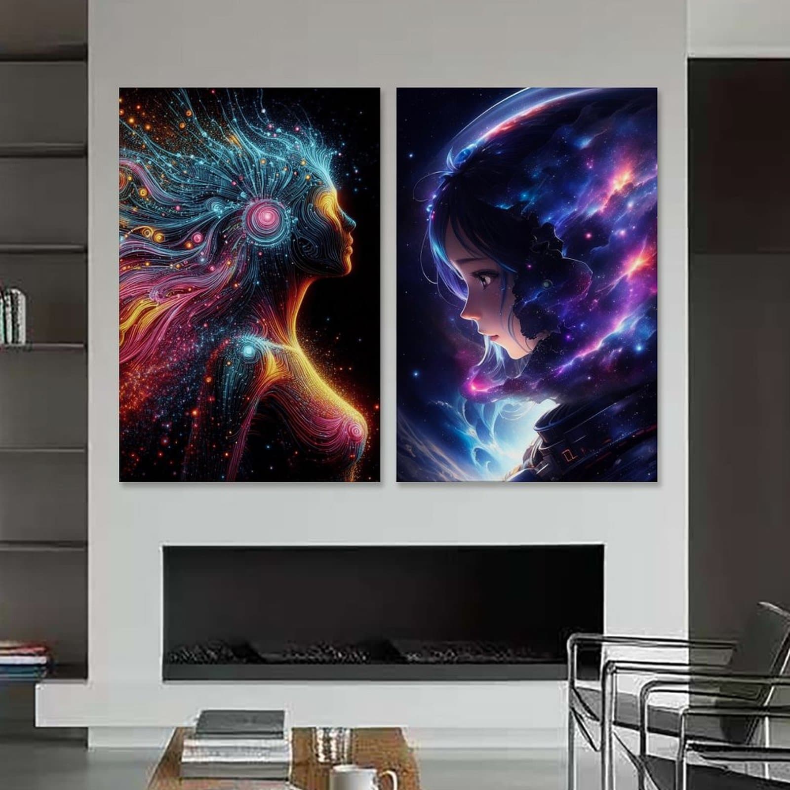 Wall Painting Living Room Decor, Diptych Minimalist Astronaut Abstract Background Hanging Art, Custom from Your Image, Factory Direct