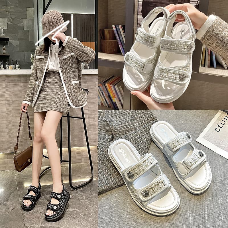 Women's Summer Sandals 2023 New Thick Sole Sports Sandals Fashionable Chanel-Style Velcro Casual Ladies Slippers