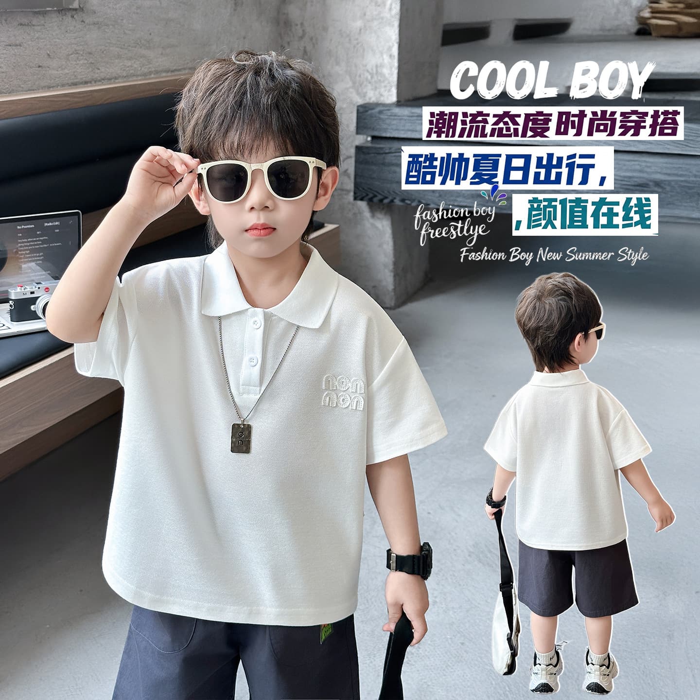 Boys Short Sleeve T-Shirt Summer Children's Polo Shirt 2026 New Summer Style for Middle and Older Boys Cotton Turn-Down Collar Top