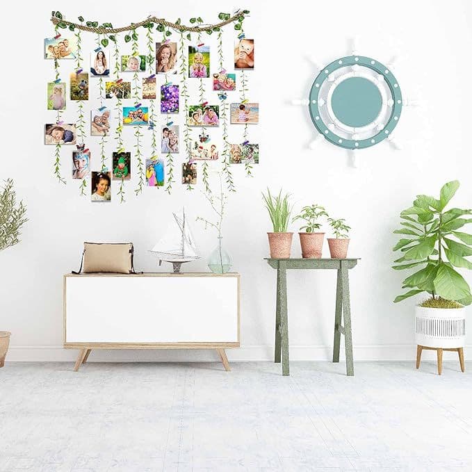 Creative hemp rope photo wall decoration for Instagram, room decor, retro photo wall