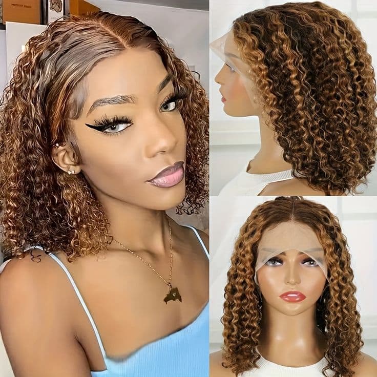 Hightkight P4/27 BOb water wave curly human hair wig HD lace