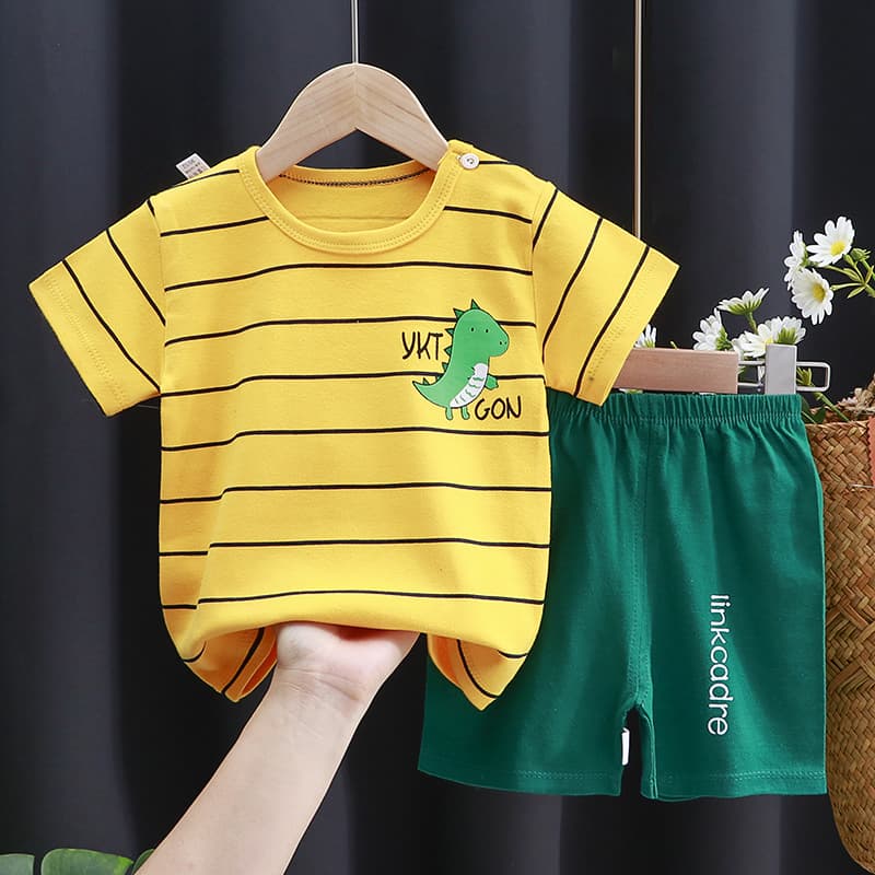 Children's Short-sleeved Set Cotton Girls Summer T-shirt Boys Two-piece Baby Baby Clothes Korean Children's Clothing New
