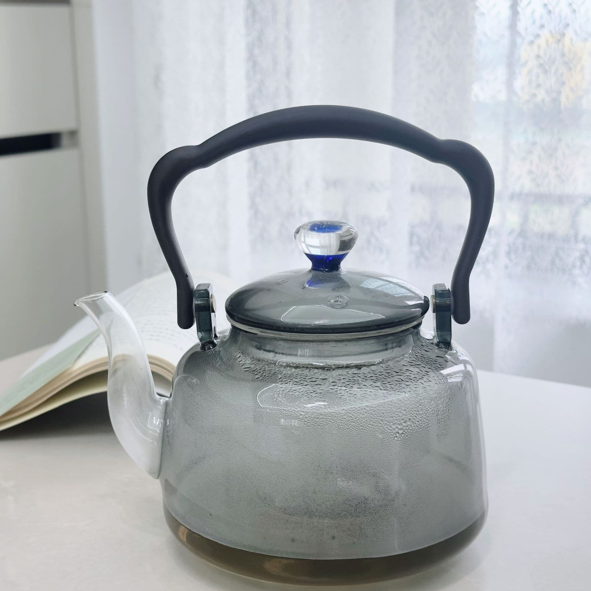 High borosilicate heat-resistant glass teapot, smoking gray household lifting beam kettle for electric ceramic stove heating