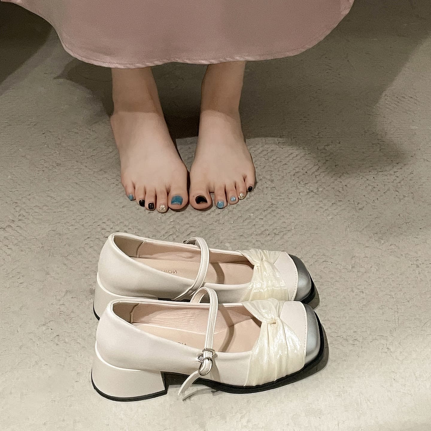 White French Fairy Style Shallow Mouth Chunky Heel Shoes for Women 2026 New Summer Dress Square Toe Mary Jane Shoes