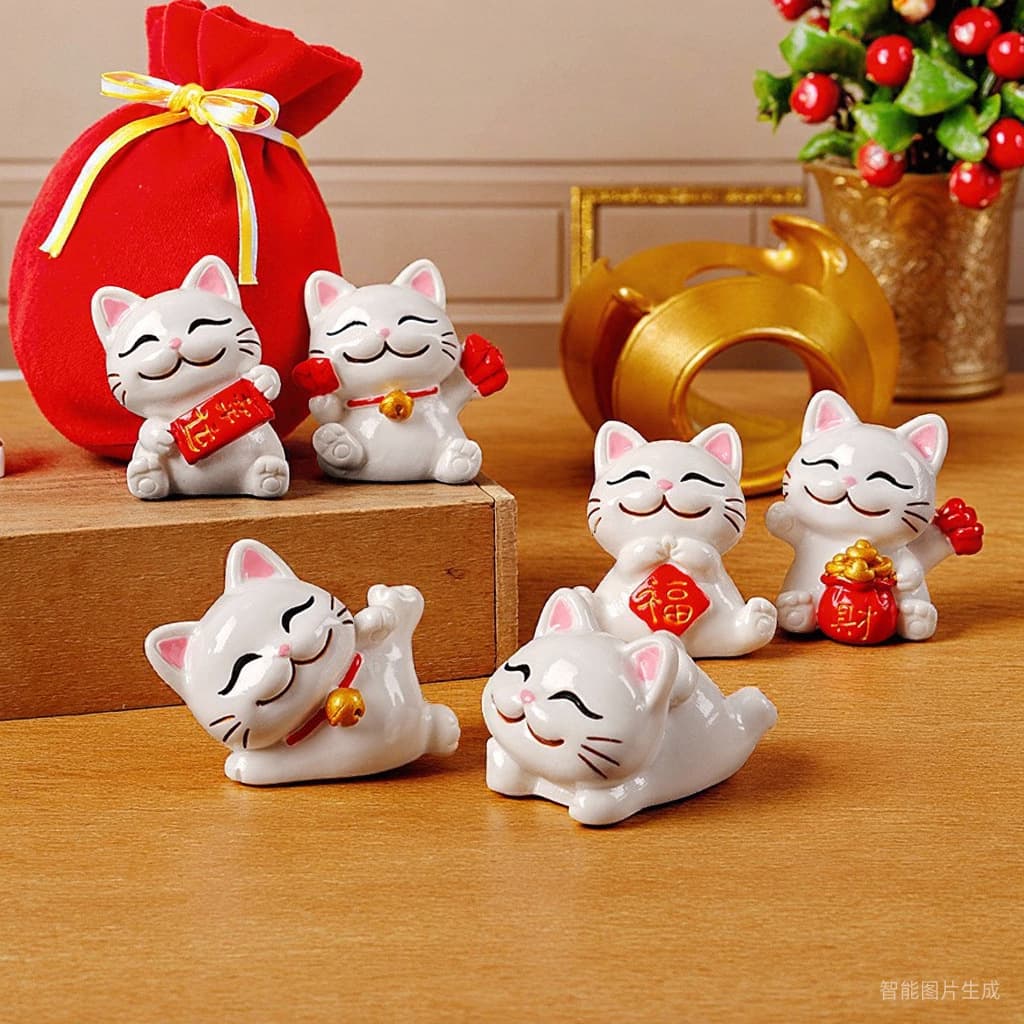 Dezhi Decoration Creative Cute Maneki-neko Living Room Ornament Office Desktop Decor TV Cabinet Display