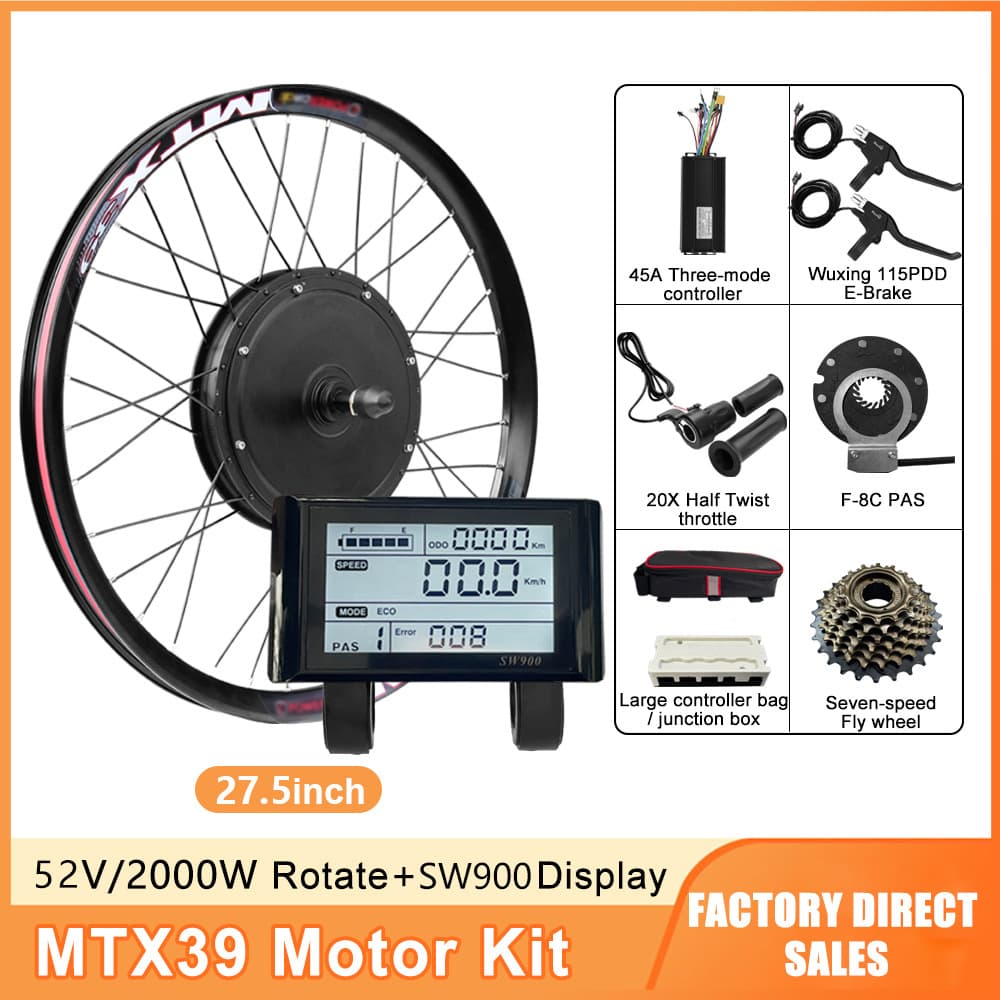 Cross-border Supply Bicycle Lithium Battery Conversion Kit 52V 2000W Hub Motor Freewheel MTX Kit SW900 Display