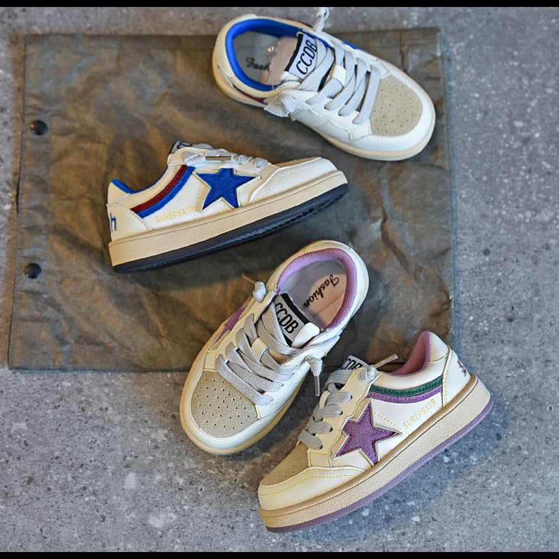 2578 Autumn New Children's Breathable Star Sneakers, Korean Style Casual Shoes for Boys and Girls, Middle and Big Kids, Student Trendy Shoes