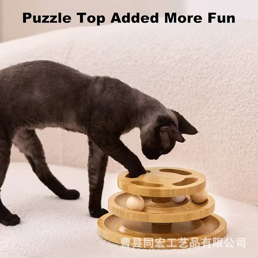 New Wooden Cat Toy, Cat Self-Entertainment Boredom Relief Track Cat Turntable, Multi-Layer Track Ball, Nail Grinding Wood Toy