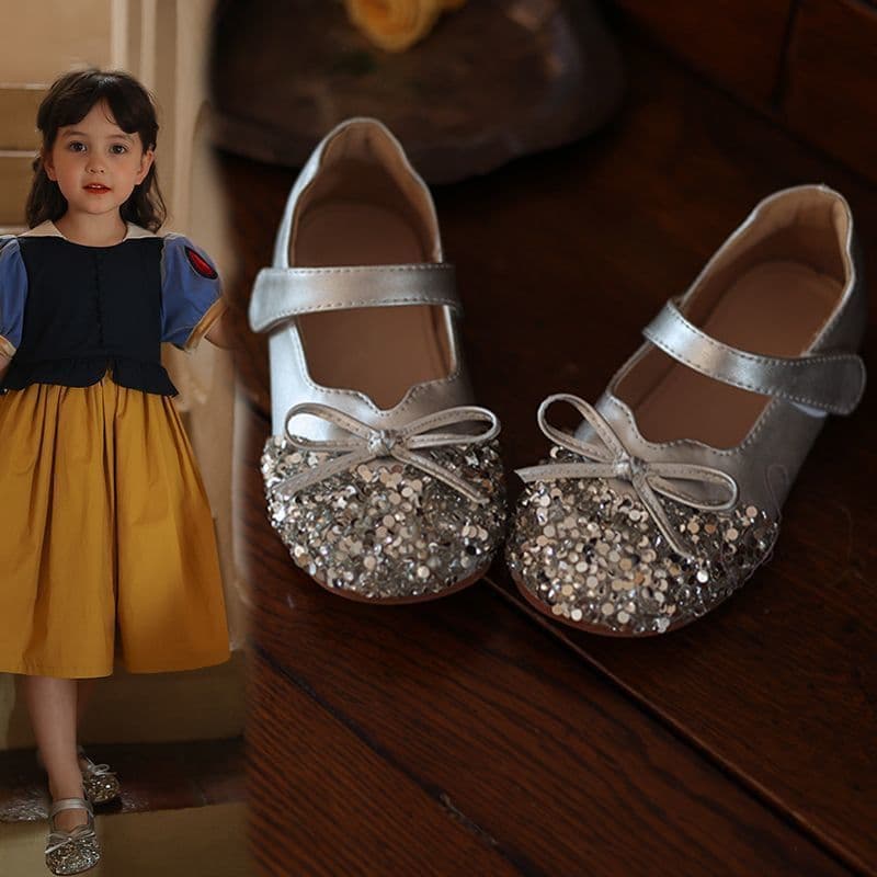Girls' Spring and Summer Princess Shoes, Soft Sole Baby Children's Shoes, 2025 New Little Girl's Leather Shoes, Crystal Shoes