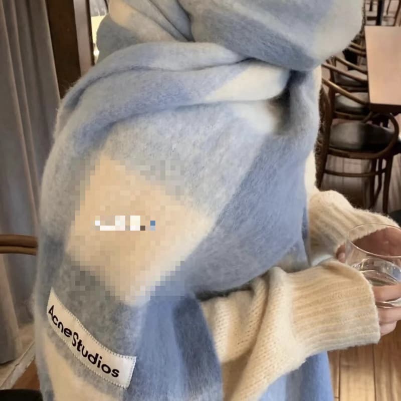 Autumn/Winter New Thickened Warm Rainbow Plaid Scarf with European/American Loop Yarn and Chunky Tassel Color-block Shawl
