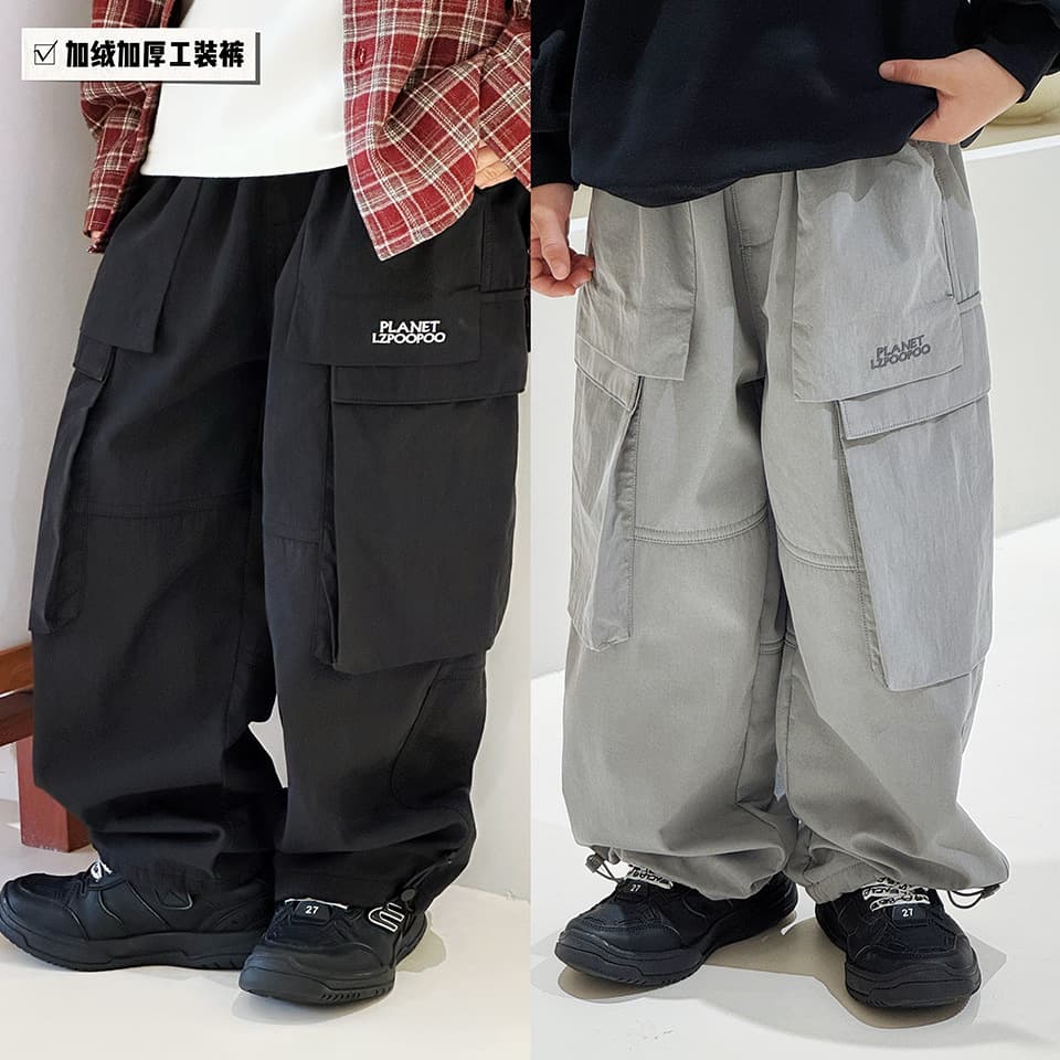 LZPP Trendy Kids 2025 Winter Collection: Fleece-lined Windproof Pants for Medium and Large Children, Composite Fleece Sports Pants, Outdoor Workwear Pants