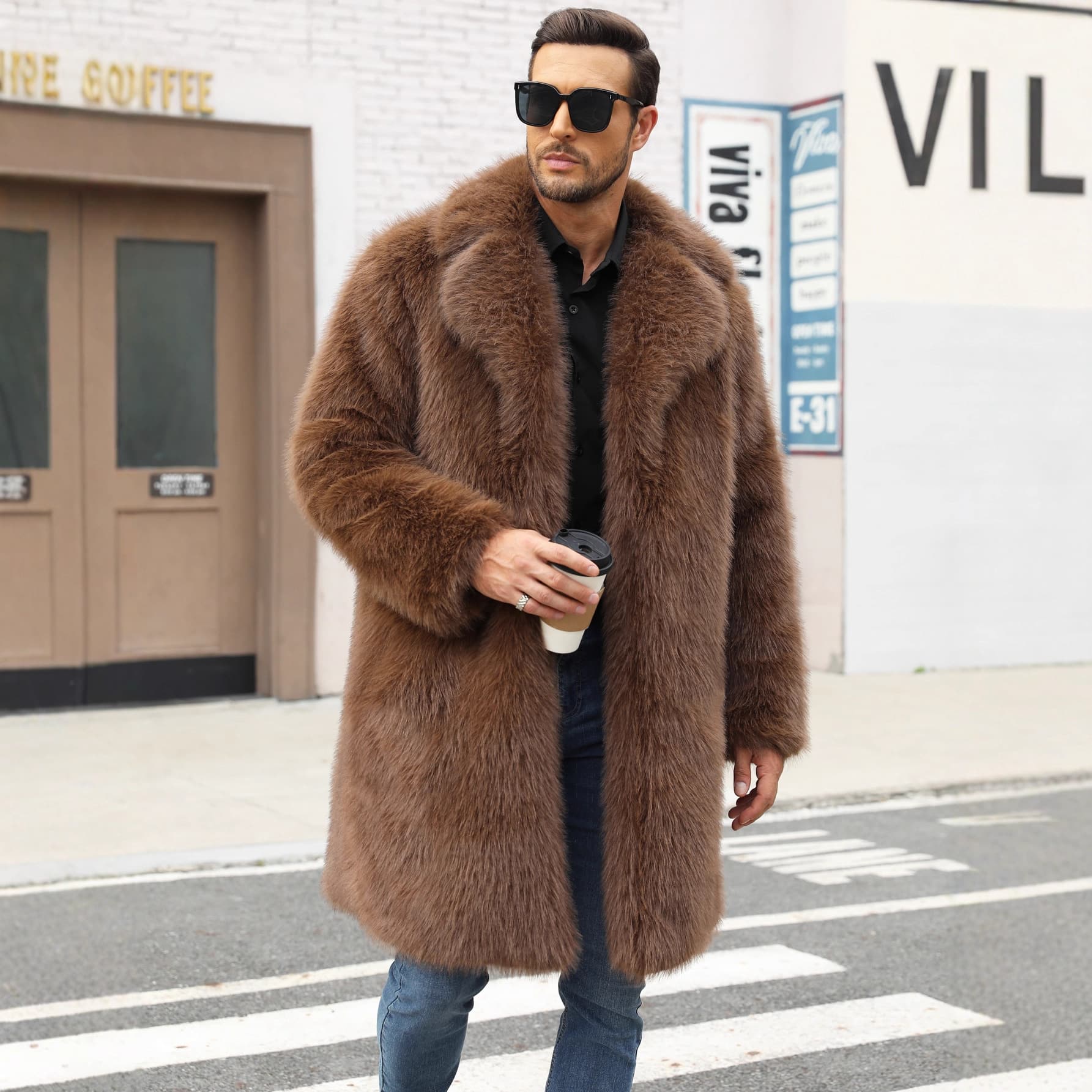 F0951 New European and American Cross-border Imitation Fur Coat Men's Mid-Long British Suit Collar Warm Imitation Fur