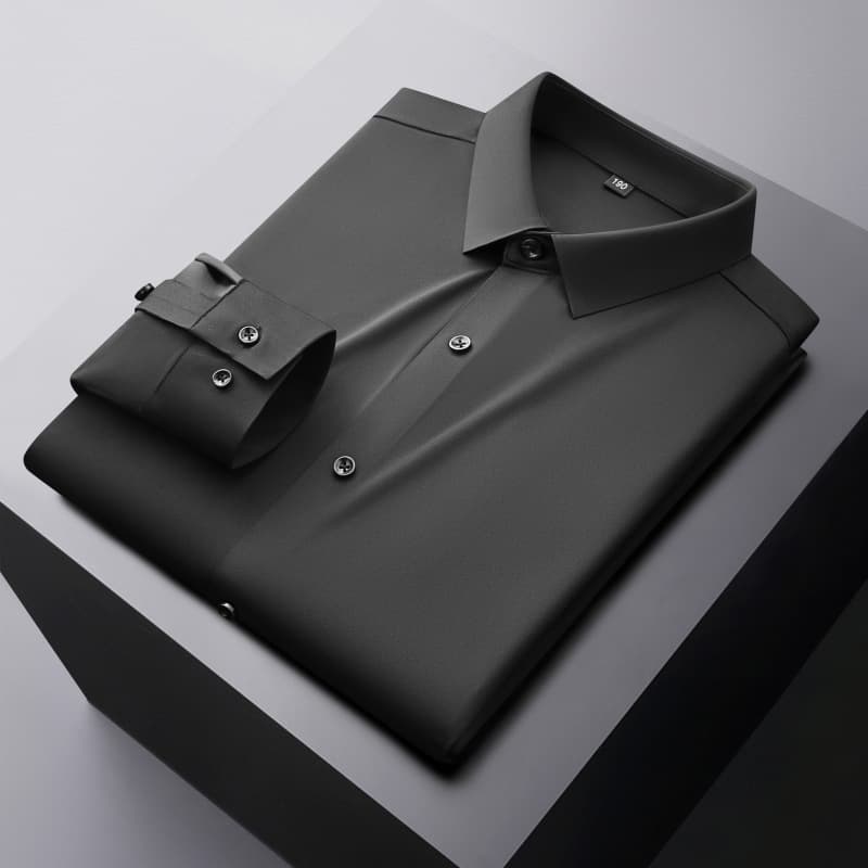 Spring and Autumn New Style Large Size Elastic Seamless Long-Sleeved Shirt for Men, Business Casual, Plus Size, Oversized, Solid Color Shirt for Big and Tall Men