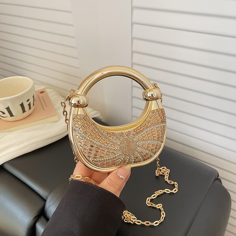 Mini Full Rhinestone Acrylic Bag European American Fashion Evening Bag Unique Shiny Trendy Crossbody Shoulder Bag